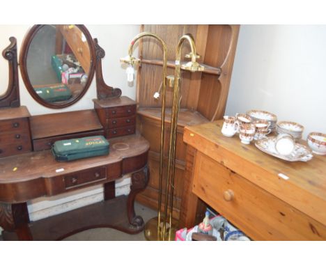 Three branch standard lamp and three glass shades