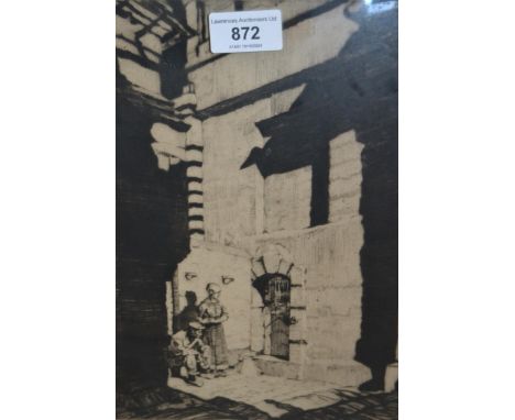 Sir William Russell Flint RA, etching, titled ' The Prison Door, Concarneau ', signed by the artist (bearing original label v