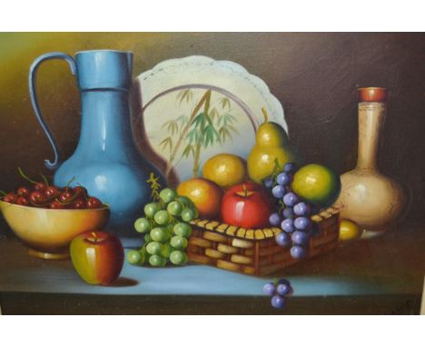 20th Century oil on canvas, still life, fruit, signed Louis, 40 x 50cm, framed, together with a framed coloured print, the Ma