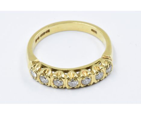 18ct Yellow gold seven stone diamond ring, size N, 3.9g