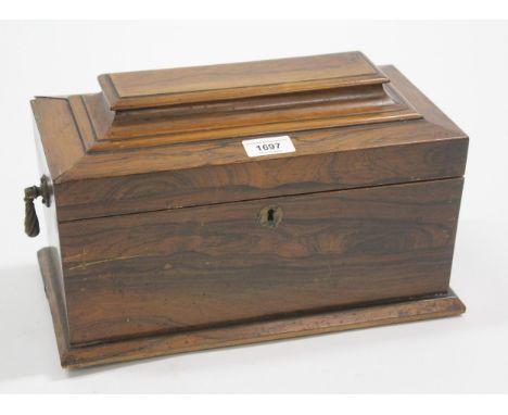 19th Century sarcophagus shaped three division tea caddy for restoration, together with a mahogany and boxwood inlaid three d