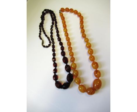 Cherry amber type faceted bead necklace, together with another reconstituted amber bead necklaceCherry amber necklace is 66.2