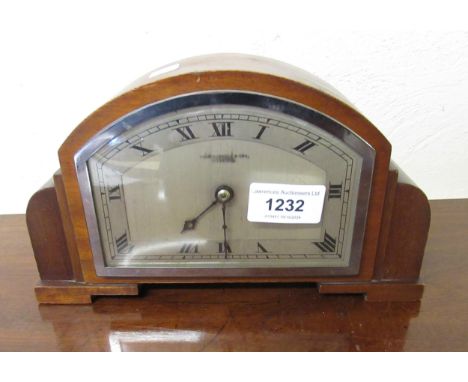 Thomas Russell &amp; Son Art Deco walnut cased dome top mantel clock