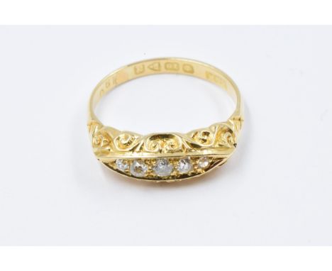 18ct Yellow gold five stone diamond ring, size M, 3.9g
