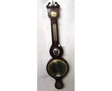 19th Century mahogany line inlaid wheel barometer, inscribed L. Pedrone, Liverpool, 99cm high