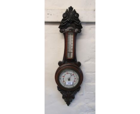 Victorian carved oak aneroid banjo barometer