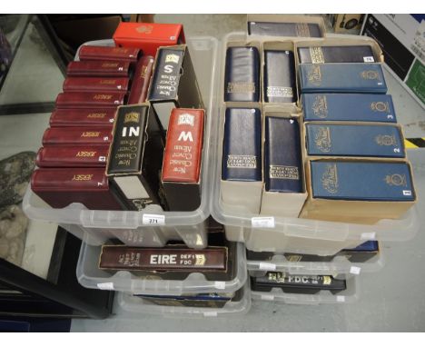 Six boxes containing extensive collection of First Day Covers in ring binders, British Isles, Republic of Ireland, Jersey, Gu