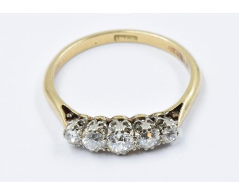 18ct Yellow gold five stone diamond ring, size P, 4g