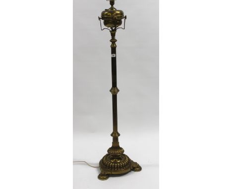 Late 19th /early 20th Century brass oil lamp standard with reeded column and decorative base, 145cm high