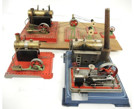 Mamod tin plate workshop with stationary engine, together with two other steam stationary engines