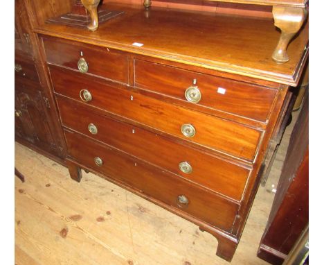 19th Century mahogany straight front chest of two short and three long graduated drawers with circular brass ring handles and