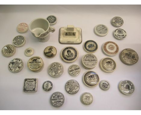 Collection of 19th and 20th Century advertising pot lids, together with an Abdulla cigarette match box holder and a Pyramid n