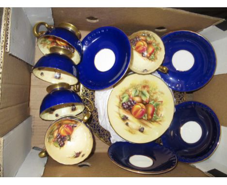 Anysley Orchard Gold pattern set of six teacups with saucers, together six side plates and a sandwich plateIn good condition,
