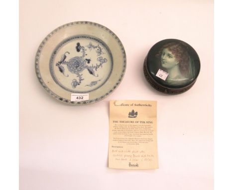 Treasure of Tek Sing, blue and white floral decorated plate, circa 1800, with certificate, together with a Continental porcel