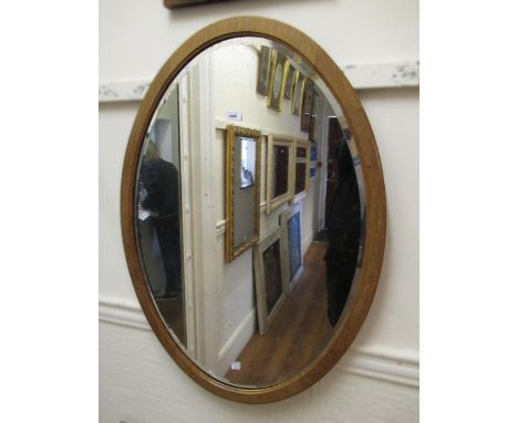 Edwardian oval inlaid wall mirror with bevelled plate, 90 x 61cm