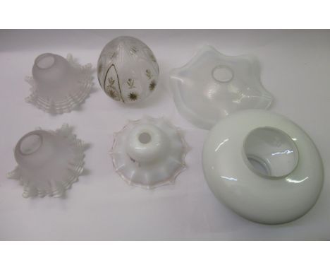 Two Vaseline glass lamp shades and four various other shades