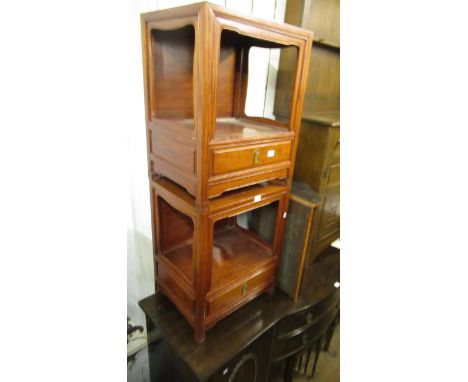 Pair of mid 20th Century Eastern hardwood lamp tables, each with a single drawer to the base