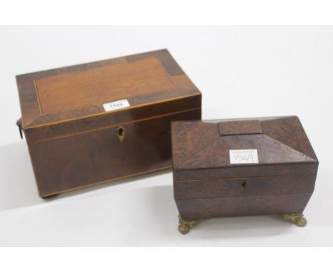19th Century mahogany and rosewood crossbanded work box, the hinged cover enclosing a fitted interior with lift-out tray, 30c