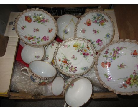 Collection of Dresden handpainted floral decorated teaware, together with another gilt floral decorated teasetVarious repairs