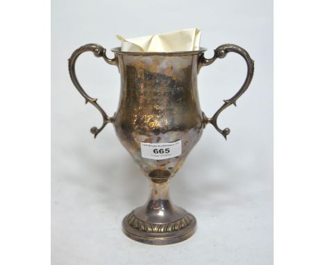 George III London silver pedestal two handled trophy cup bearing inscription to Christopher Wandsworth, dated 1794, 10oz t