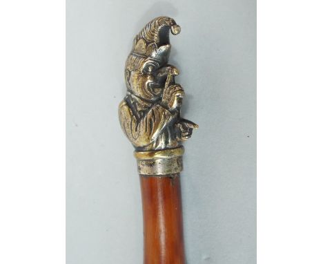 Bamboo shafted sword stick with cast Mr Punch knop, 83cm long