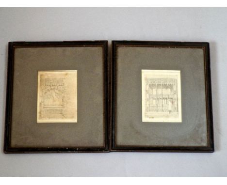 A set of five 19th century finely detailed architectural pencil drawings of church interiors, tombs, etc, signed Nash 10 x 14