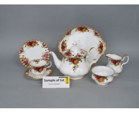 A collection of Royal Albert Old Country Roses pattern teawares including teapot, cake plate, two milk jugs, sugar bowl, twel