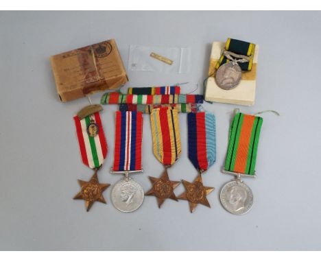 Italy, Africa, 39-45 Start 39-45 and Defence medals, 8th army clasp,, Royal Corps of signals lapel badge and Territorial effi