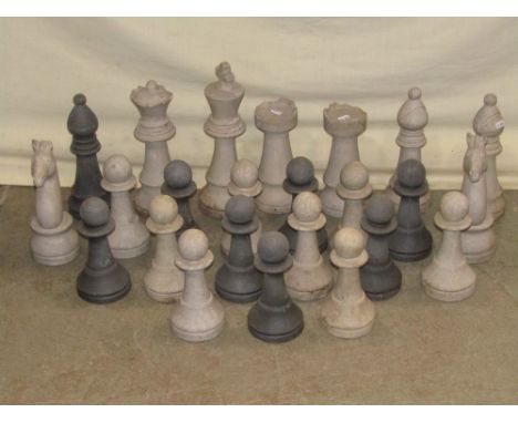 A contemporary outsized composite chess set, possibly for outside use (incomplete and with some chips and losses), king 13 pa