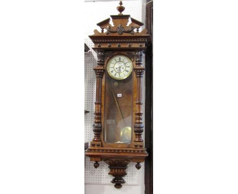 Gustav Becker twin train Vienna regulator wall clock with fancy paint enamel chapter ring, Roman numerals, subsidiary second 