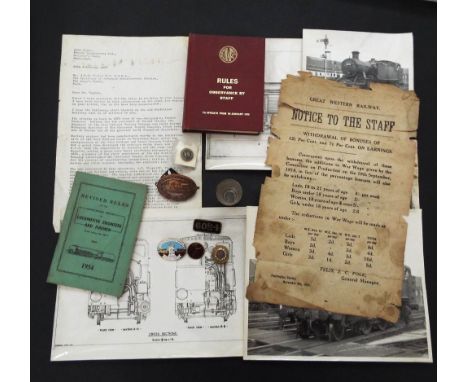 An extensive collection of GWR and other railway ephemera including notebooks, rule books, hand books, rates of pay and condi