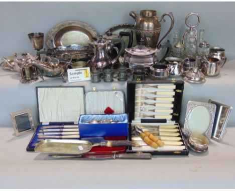 Three boxes containing a large collection of silver plate to include flatware, teawares, etc