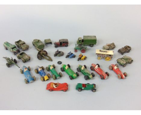 Collection of Dinky vehicles including Alfa Romeo 232, Talbot Lago 23K, Cooper Bristol 23G, Maserati 23N, Ferrari 23H, Midge 