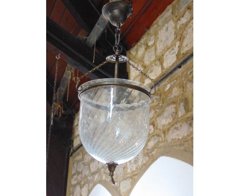 Gilt metal and wrythen fluted glass hanging lantern