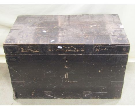 A 19th century stained pine chest with hinged lid and reinforced steel fittings and side carrying handles, together with a sm
