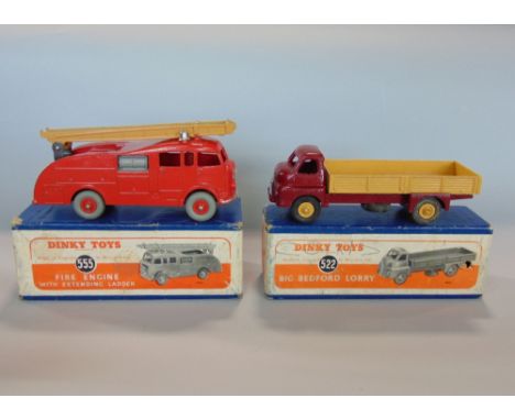 Two Dinky Toys both in original boxes including Fire Engine with extending ladder 555 and Big Bedford Lorry 522 (2)