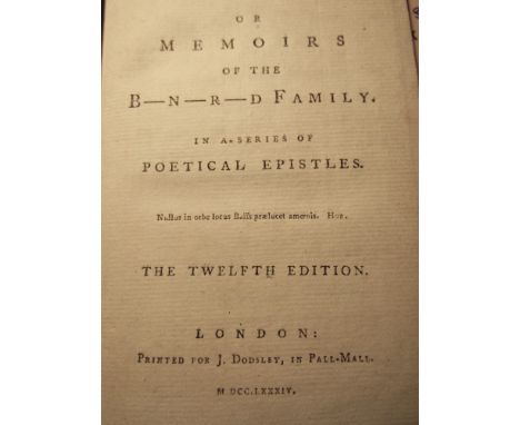 5 Volumes - Poetical works.  The New Bath Guide or memories of the B-N-R-D family, 12th Edition 1784, TOVEY Thomas - Things a