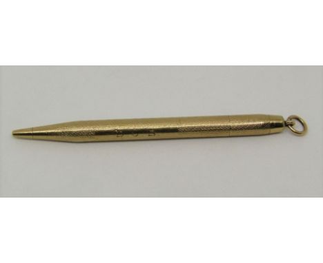 9ct engine turned propelling pencil, maker C&amp;C, 8.6cm approx, 11.7g gross