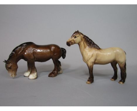 A Beswick model of a highland pony, together with a Beswick grazing shire horse