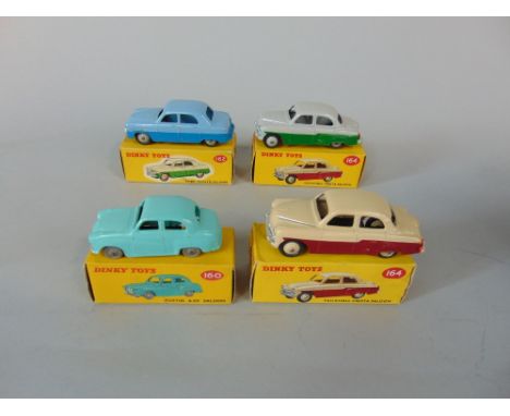 Four Dinky Toys including Austin A30 Saloon 160, Ford Zephyr Saloon 162 and two Vauxhall Cresta Saloons 164 all with boxes (4