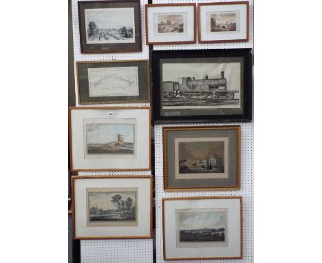 A collection of 18th and 19th century engravings including three after J Farrington RA, showing views of Cirencester, Walling