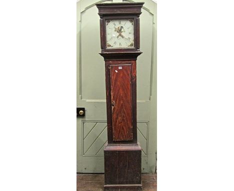 A simple Georgian cottage longcase clock with simulated painted mahogany finish, the square painted dial with 30 hour strikin