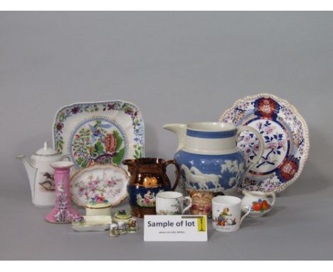 A collection of 19th century and later ceramics relating to sporting subjects including a Crown Staffordshire hunting scene p