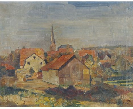 ARTHUR GRIMM  1883 - Mudau/Odw. - 1948: Blick auf Mudau. Oel auf Leinwand 1931. Vgl. Arthur Grimm 1883-1948. Erlebnisse und B