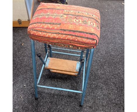 Vintage kitchen metal ladder stool with upholstered top