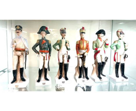 Set of 6 ceramic caliver soldier figures, overall height 9 inches