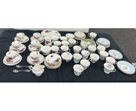 Selection of part tea services to include Royal Adderley, Royal Vale and Colcough