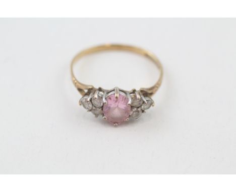 9ct gold vintage pink &amp; white cubic zirconia dress ring, claw set (1.6g)