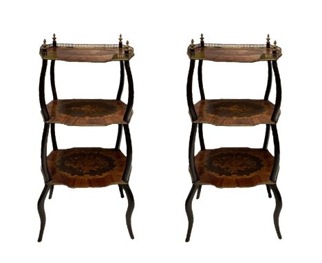 inlaid with floral motifs and edged with brass railings. Bois de rose woods and light woods. h 85 cm, 40x28 cm nineteenth cen
