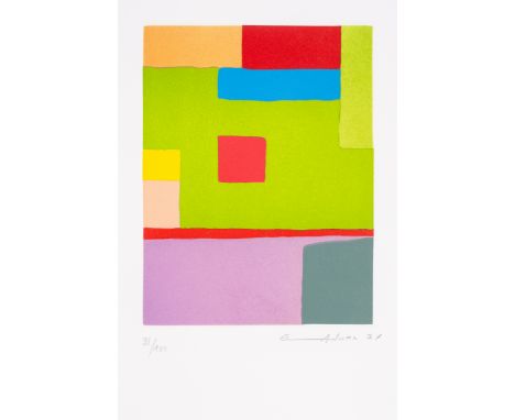 Etel Adnan (1925-2021)Fil du TempsEtching printed in colours, 2021, with the artist's stamped signature, numbered from the ed
